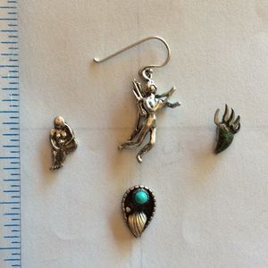 4 single EARRINGS silver